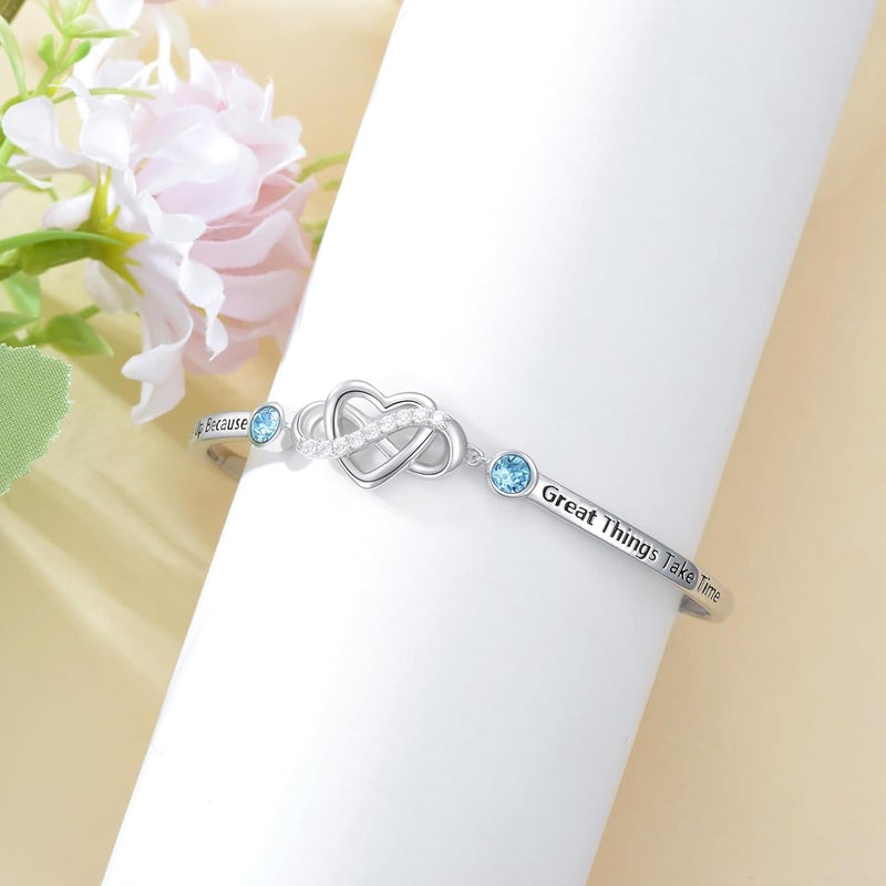 AOBOCO 925 Sterling Silver Adjustable Infinity Heart Bangle Bracelet for Sister Best Friend Daughter Mom Grandma Granddaughter Daughter in Law Godmother Goddaughter Stepmom Stepdaughter - Image 3